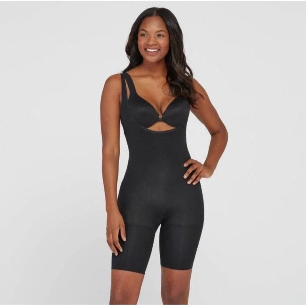 Assets By Spanx Womens Remarkable Open Bust Mid Thigh Bodysuit XL